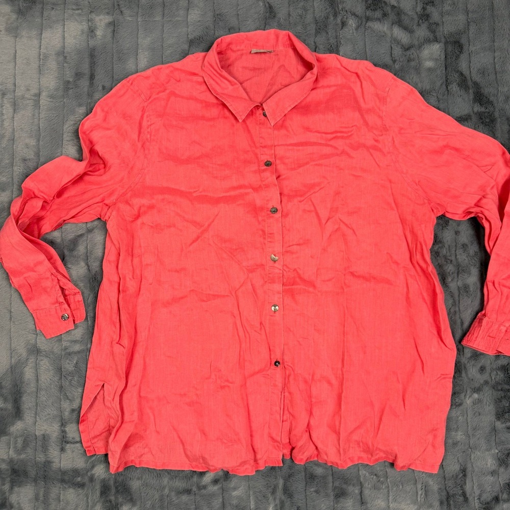 JJill Womens XL Coral Pink 100% Linen Button Down Long Sleeve Shirt Top 7296